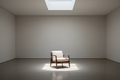 A single Troscan Mari lounge chair under natural skylight in an empty gallery