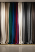 A wall of textile samples organized chromatically in the De Sousa Hughes showroom