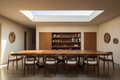 A Caste dining table commanding the frame in a residential setting, geological wood surface