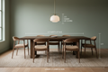 A dining room with a Caste table and chairs showing proportional diagram overlay